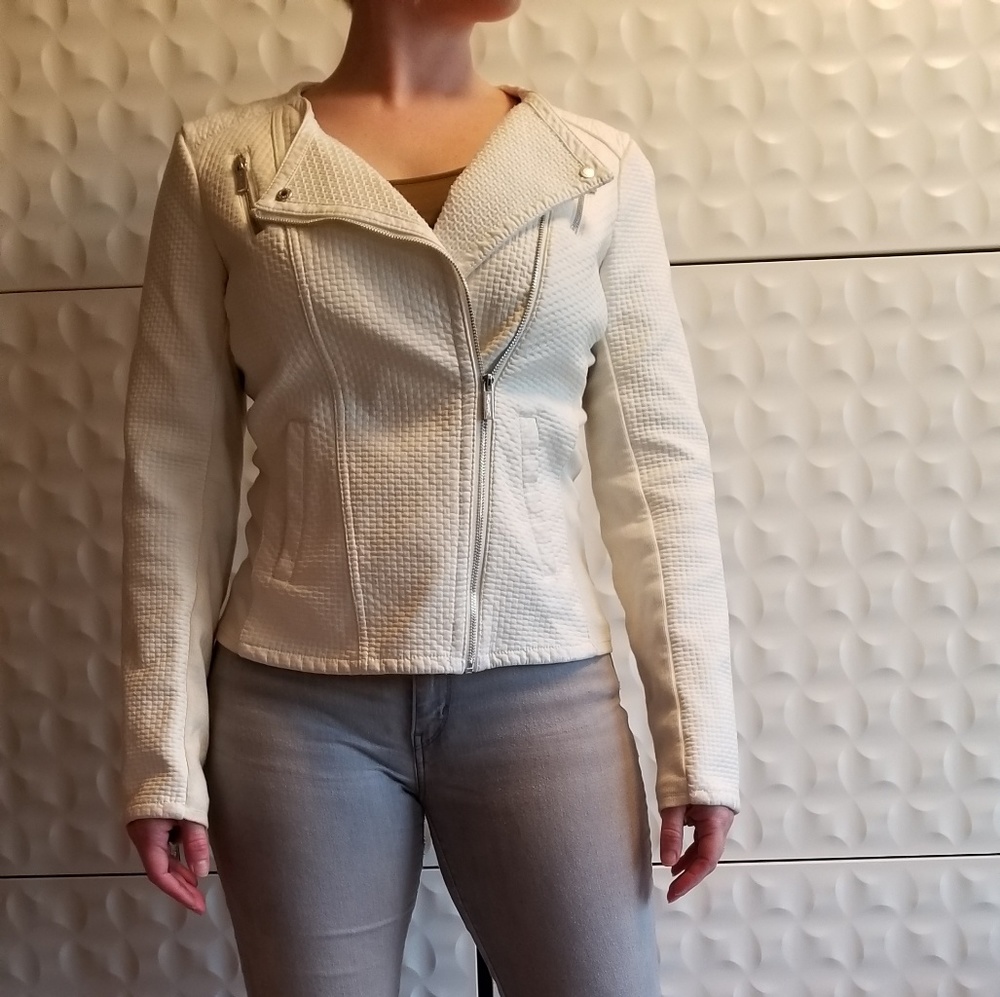 Textured white leather jacket, Calvin Klein